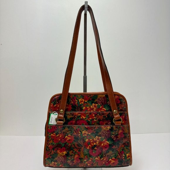 Patricia Nash Zip Close Expandable Floral Smooth Leather Tote Brown Orange Green - Picture 9 of 9